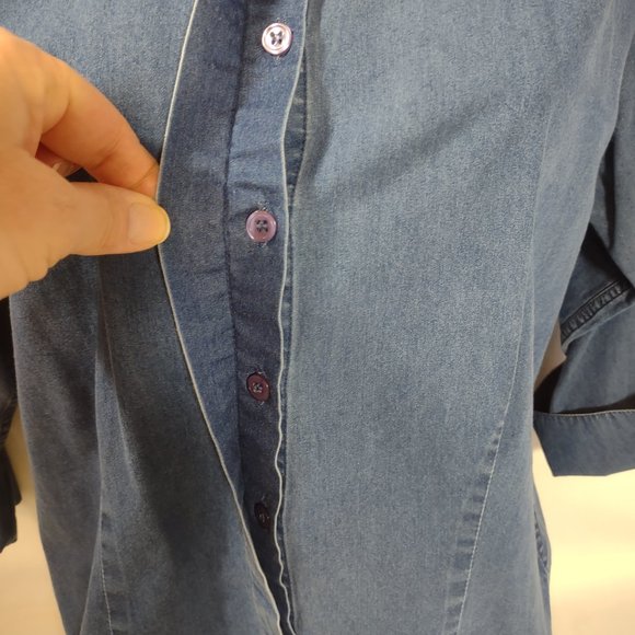 The Pampered Chef Denim Button Up Shirt Women's Medium 3/4 Sleeve Consultant - Picture 3 of 8